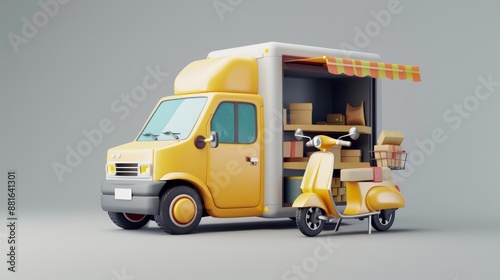 Transporting goods by scooter ecommerce concept Delivery service on mobile applications
