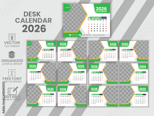 Desk calendar 2026 planner template, corporate desk calendar schedule 2026 monthly planner template