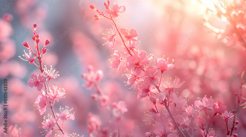 Pink Flowers in Bloom: Close Up Photo of Delicate Pink Blossoms
