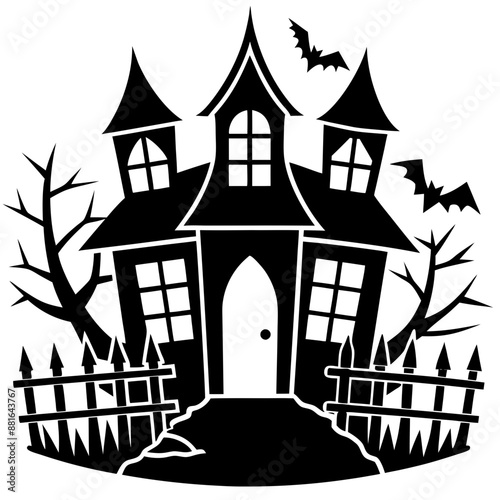 Halloween Haunted house silhouette, scene of ghost mansion. Vector illustration