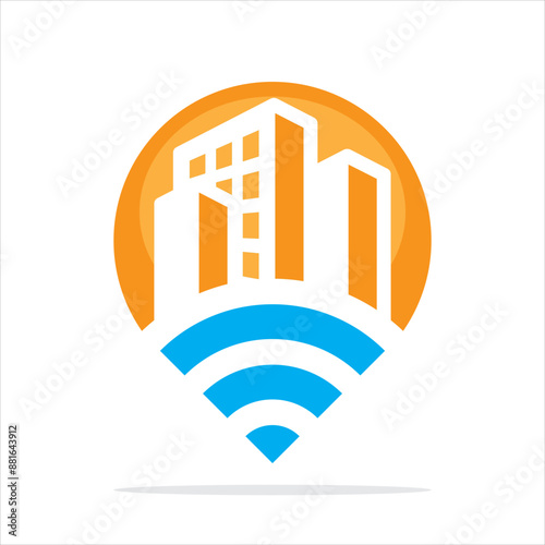 Illustration icon with the concept of a sharing point that finds and manages urban information.