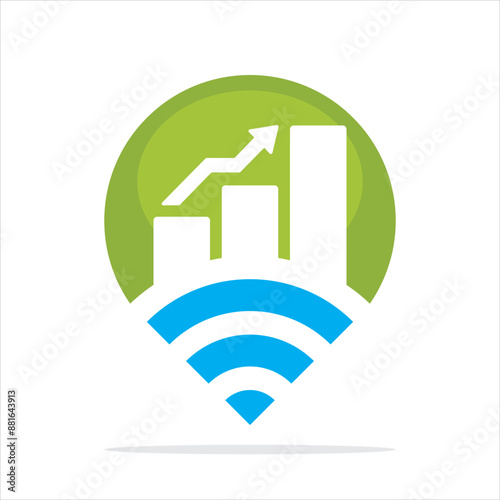 Illustration icon with a sharing point concept that finds and manages investment business prospect information, capital market information, stock market information.