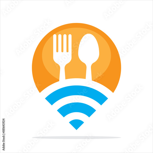Illustration icon with a sharing point concept that finds and manages culinary information about food, restaurants, bars, cafes and others