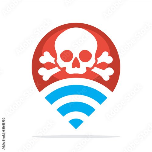 Illustration icon of the concept of a sharing point that finds and manages information about dangerous locations, prohibited locations.