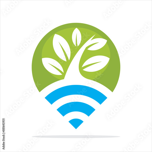 Illustration icon with the concept of a sharing point that finds and manages information on arable land, agricultural locations, plantation locations.