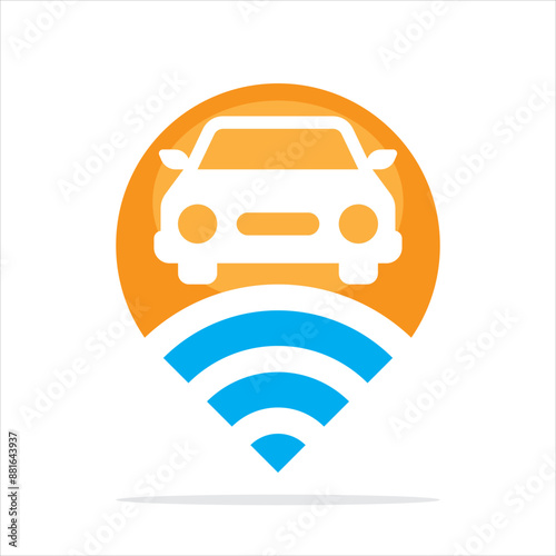 Illustration icon of the concept of a sharing point that finds and manages car vehicle tracking information.