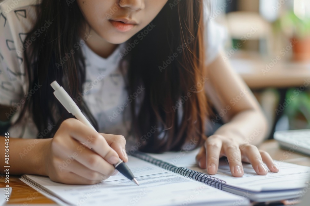 A dedicated student is seen in a classroom, focused on taking notes in a notebook, demonstrating commitment to education and academic success through diligent studying and preparation A dedicated student is seen in a classroom, focused on taking notes in a notebook, demonstrating commitment to education and academic success through diligent studying and preparation