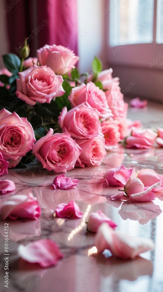 Pink Roses on a Marble Surface Pink Roses on a Marble Surface