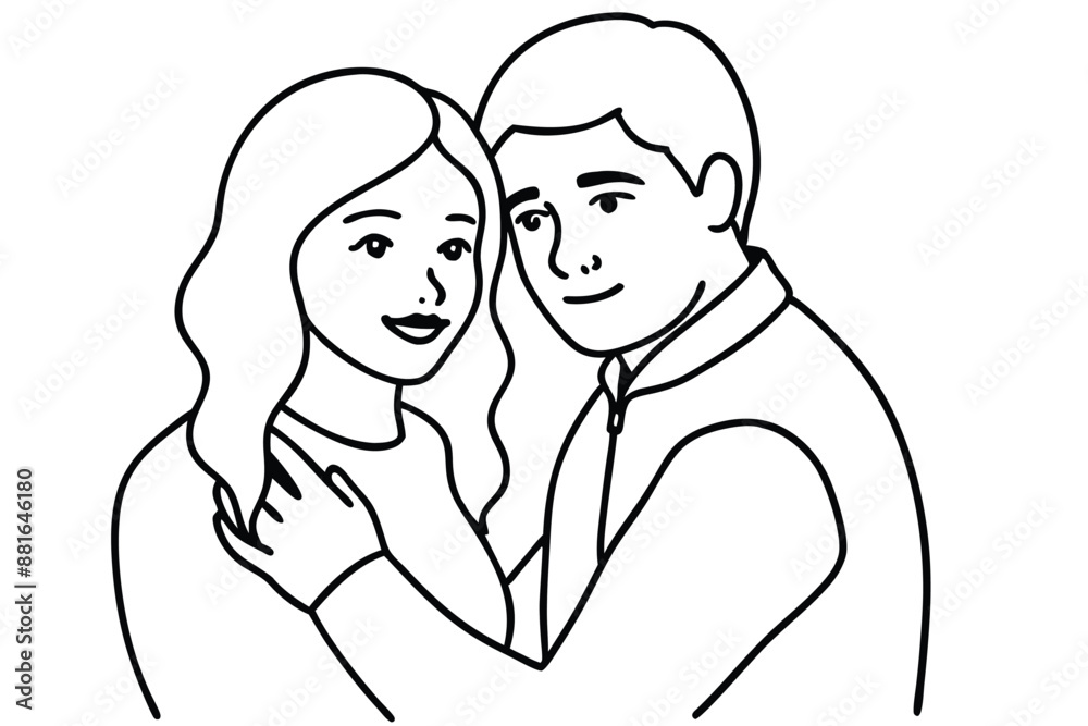 Fototapeta premium Couple Hugging Line Art Beautiful Moment Drawing