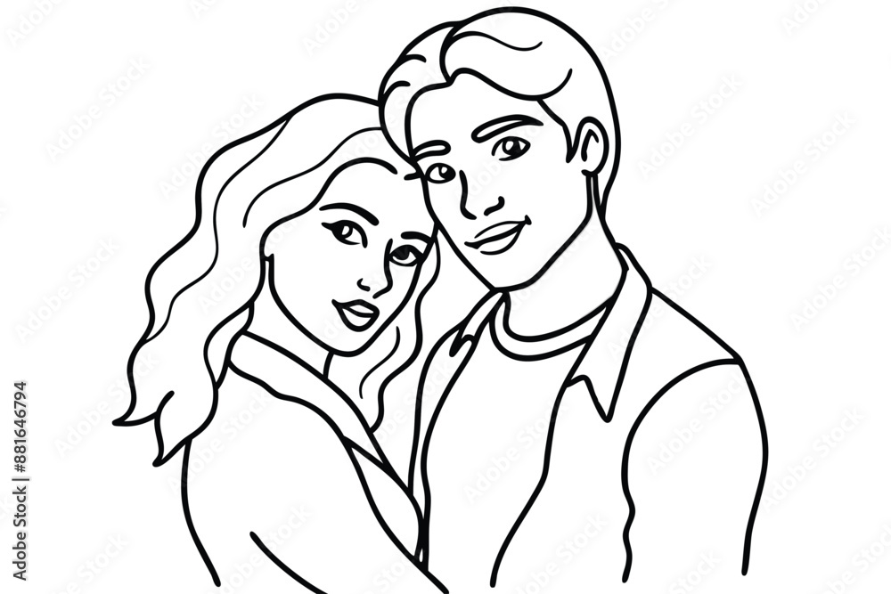 Couple Hugging Line Art Cozy Lovers Sketch