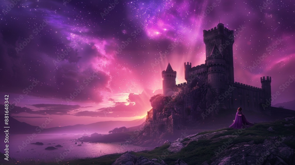 Fototapeta premium Beautiful castle against the background of unusual purple sky