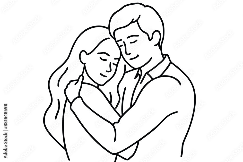 Couple Hugging Line Art Loving Moment Illustration Couple Hugging Line Art Loving Moment Illustration