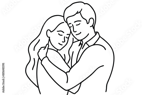 Couple Hugging Line Art Loving Moment Illustration