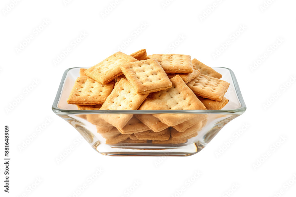 A Symphony of Crackers in Glass Bowl on White or PNG Transparent Background.