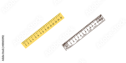 Hand drawn Illustration. Back to School. School essential illustration. Vintage and flat style vector ruler sketch.