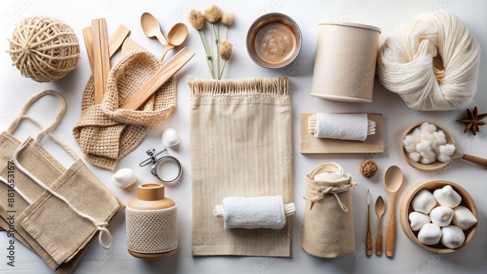Hyper-realistic, meticulously rendered, isolated, pristine white, 3D model of an eco-friendly, crumpled, plastic-free bag on a brilliant white backdrop. Hyper-realistic, meticulously rendered, isolated, pristine white, 3D model of an eco-friendly, crumpled, plastic-free bag on a brilliant white backdrop.