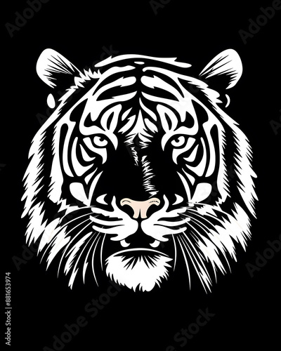 Hand drawn tiger silhouette in a minimal style. Black and white graphic illustration isolated on white background  © Oksana