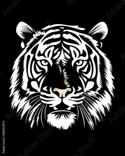 Hand drawn tiger silhouette in a minimal style. Black and white graphic illustration isolated on white background 