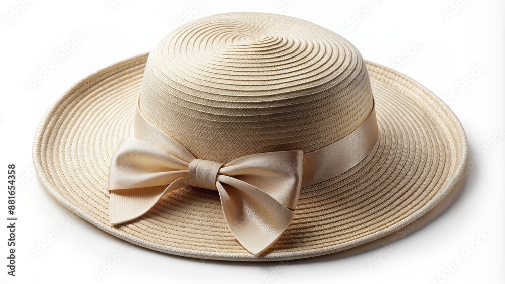 Highly detailed, crystal-clear photo realistic render of a stylish straw hat with ornate ribbon and bow on pure white. Highly detailed, crystal-clear photo realistic render of a stylish straw hat with ornate ribbon and bow on pure white.