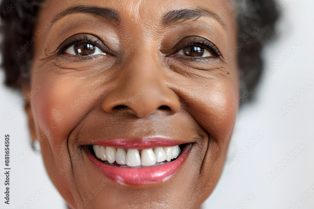 Closeup photo portrait of a happy beautiful elderly mature African American woman smiling isolated on white background Closeup photo portrait of a happy beautiful elderly mature African American woman smiling isolated on white background