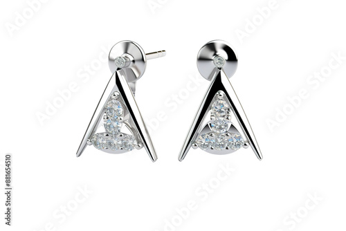 Illuminated Triangles: A Pair of Artistic Earrings on White or PNG Transparent Background. photo