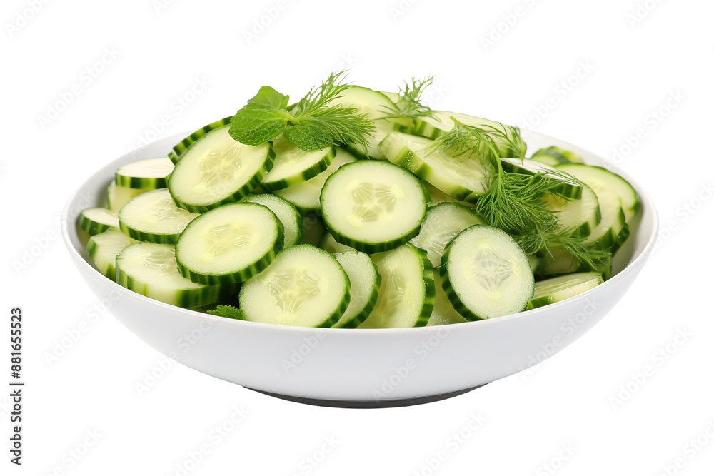 Crisp Concoction: A Heavenly Bowl of Fresh Cucumbers and Fragrant Herbs on White or PNG Transparent Background. Crisp Concoction: A Heavenly Bowl of Fresh Cucumbers and Fragrant Herbs on White or PNG Transparent Background.