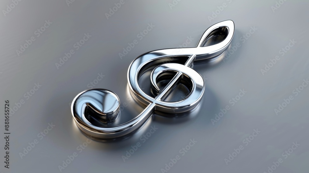Shiny chrome treble clef on a smooth gradient grey background. Shiny chrome treble clef on a smooth gradient grey background.