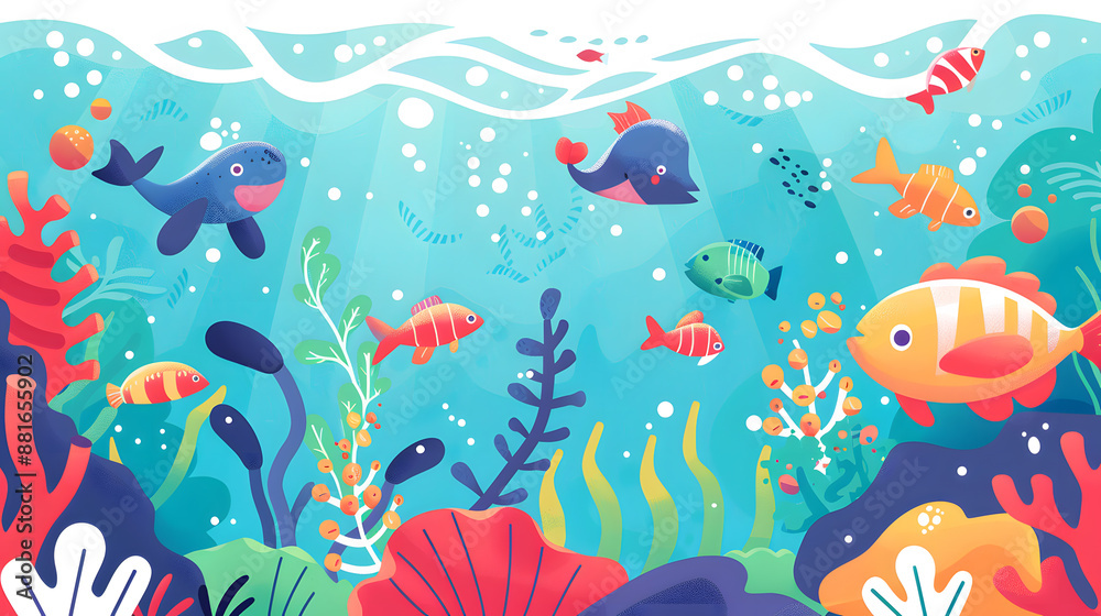 Underwater scene in a flat design style cartoon children illustration Underwater scene in a flat design style cartoon children illustration