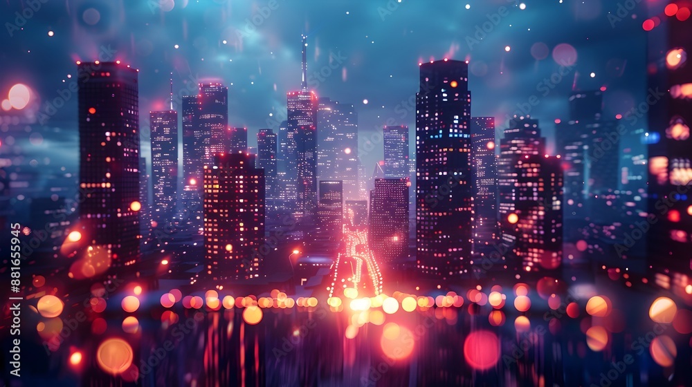 Dazzling Nighttime Skyline of a Sprawling Futuristic Metropolis with Illuminated High-Rises and Blurred Motion Dazzling Nighttime Skyline of a Sprawling Futuristic Metropolis with Illuminated High-Rises and Blurred Motion