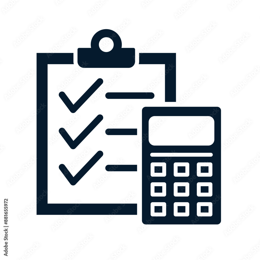 Calculator, clipboard. Concept audit, financial report. Vector linear icon isolated on white background. Calculator, clipboard. Concept audit, financial report. Vector linear icon isolated on white background.