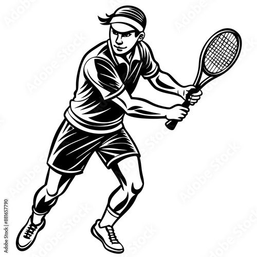 Tennis Player Vector Illustration: Cartoon, Clipart, and Line Art Designs for Digital Use