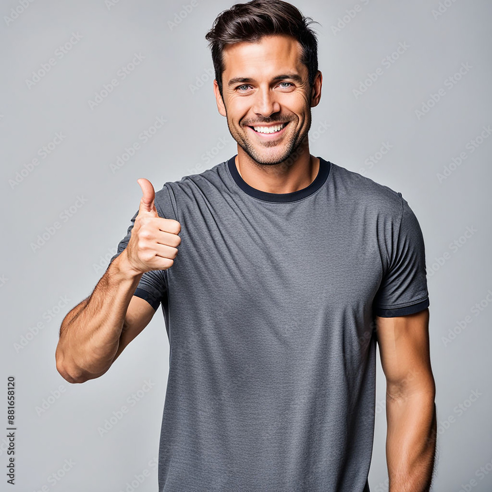 confident Fit Man in T-Shirt Giving Thumbs Up in Studio confident Fit Man in T-Shirt Giving Thumbs Up in Studio