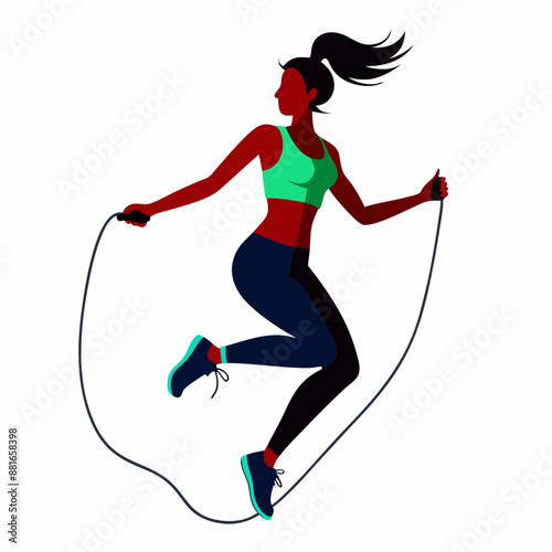 vector illustration in a flat style of a slim, sporty woman engaging in a jump rope workout (24)