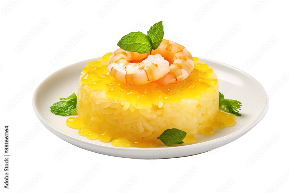 Whimsical White Plate Adorned With a Flavorful Fruit-Topped Dessert on White or PNG Transparent Background.