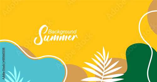 Wallpaper Mural Summer background with tropical leaves. Vector illustration in trendy flat style. Torontodigital.ca