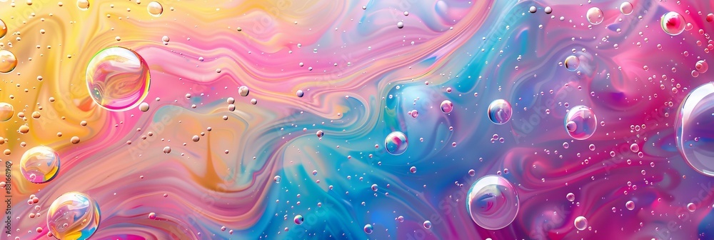 Abstract colorful liquid marble pattern with oil bubbles. Concept of fluid art, vibrant colors, abstract patterns, artistic design. Copy space Abstract colorful liquid marble pattern with oil bubbles. Concept of fluid art, vibrant colors, abstract patterns, artistic design. Copy space