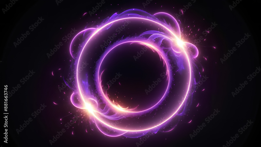Abstract neon energy sphere of particles and waves circle of magical glowing on a dark background Abstract neon energy sphere of particles and waves circle of magical glowing on a dark background