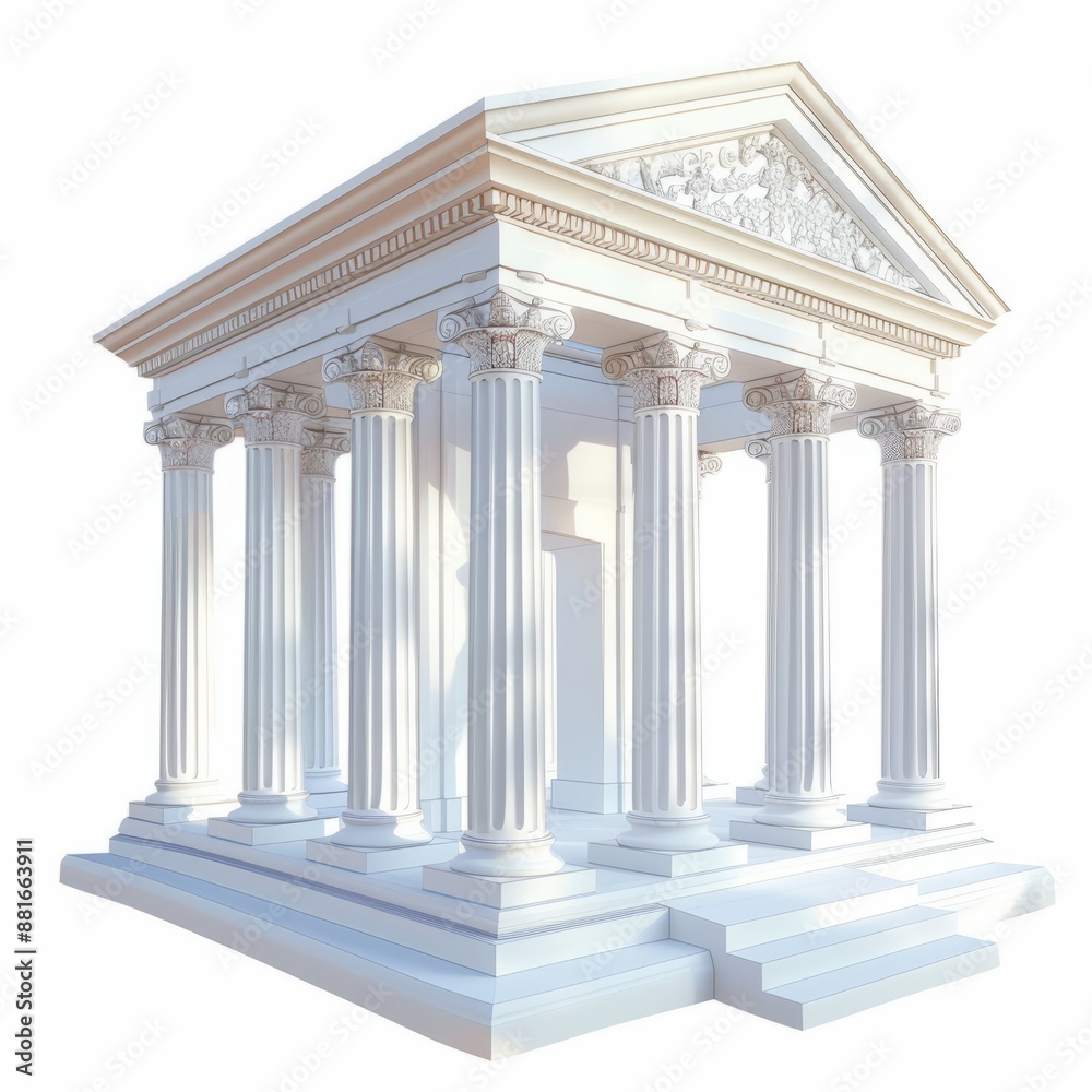 3D Render, Low Poly style of a Roman temple with columns, on isolated white background, Generative AI 3D Render, Low Poly style of a Roman temple with columns, on isolated white background, Generative AI