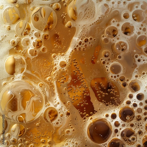 Abstract Wallpaper Featuring Microscopic View of Beer Foam at Summer Party: Detailed Close-Up of Fermentation Bubbles. Ideal for Editorial Content and Book Covers, Highlighting High-Resolution Microsc photo