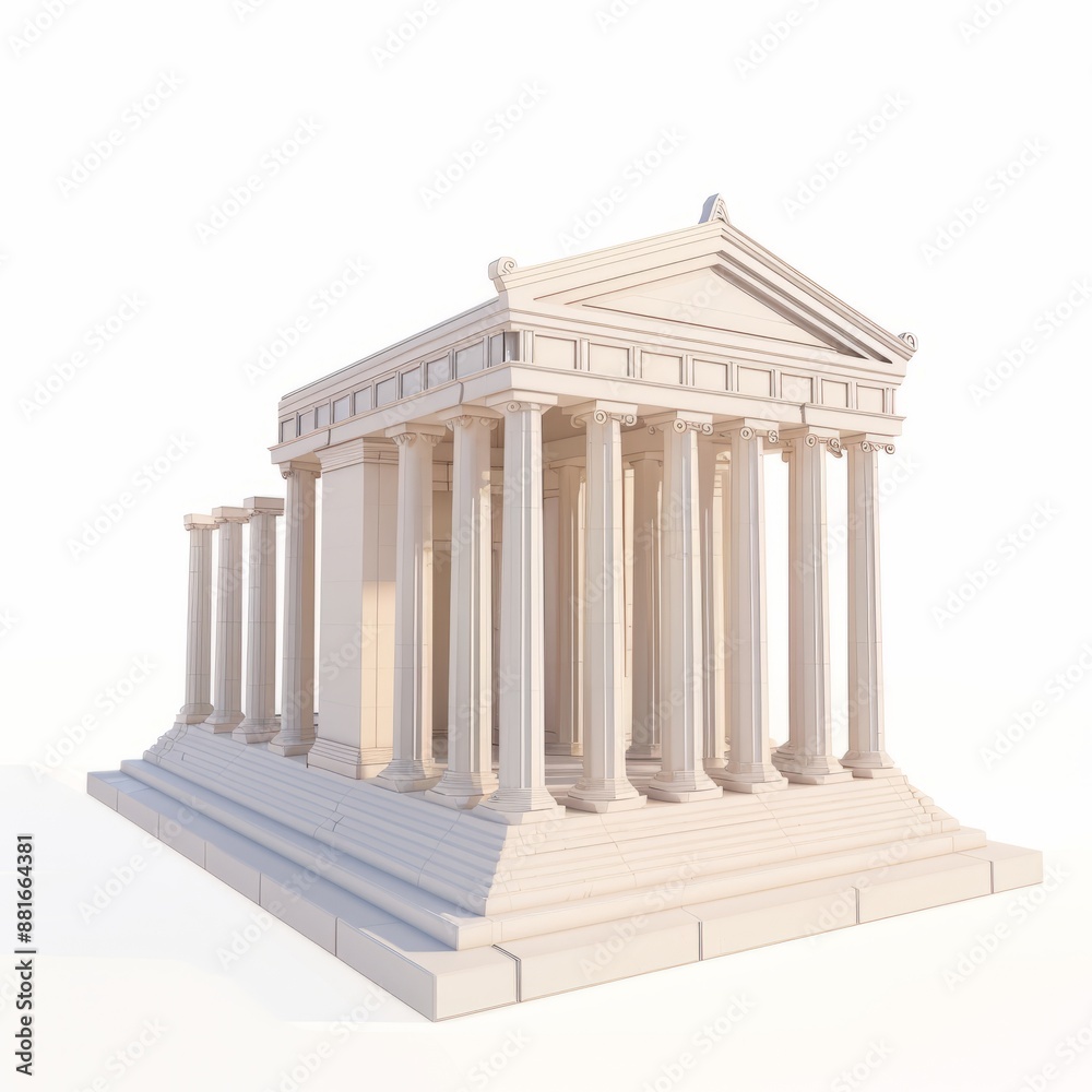 Obraz premium 3D Render, Low Poly style of an ancient Greek temple, on isolated white background, Generative AI