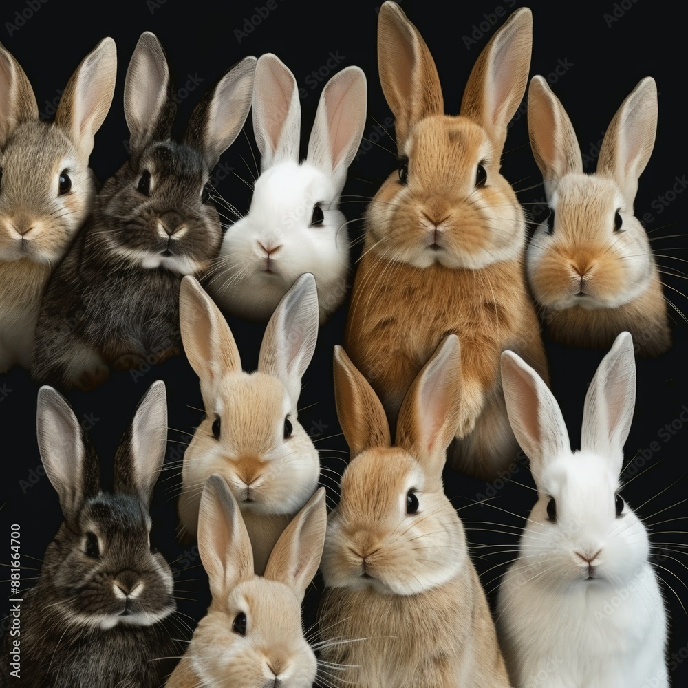 Obraz premium close up bunch rabbits black background