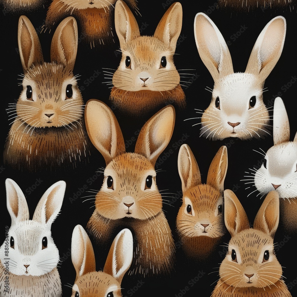 Fototapeta premium close up bunch rabbits black background