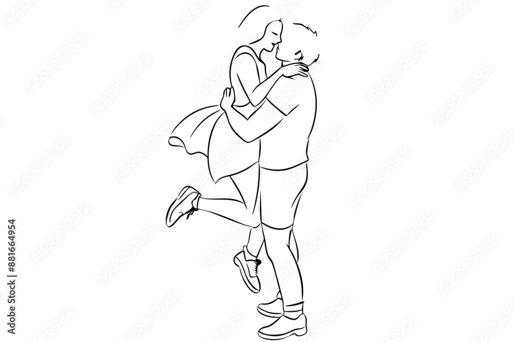 Happy Couple Line Art Joyous Embrace Design Happy Couple Line Art Joyous Embrace Design