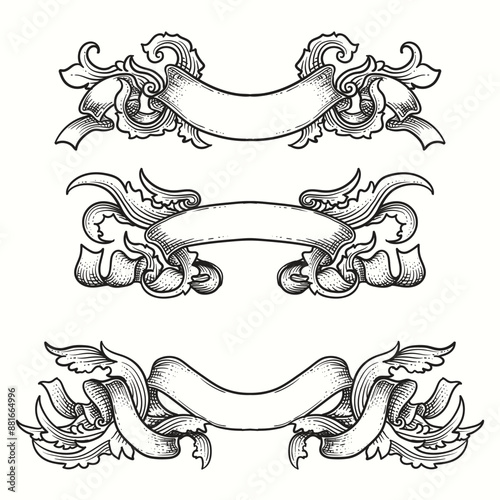 Vector set of Vintage baroque ornaments and ribbons
