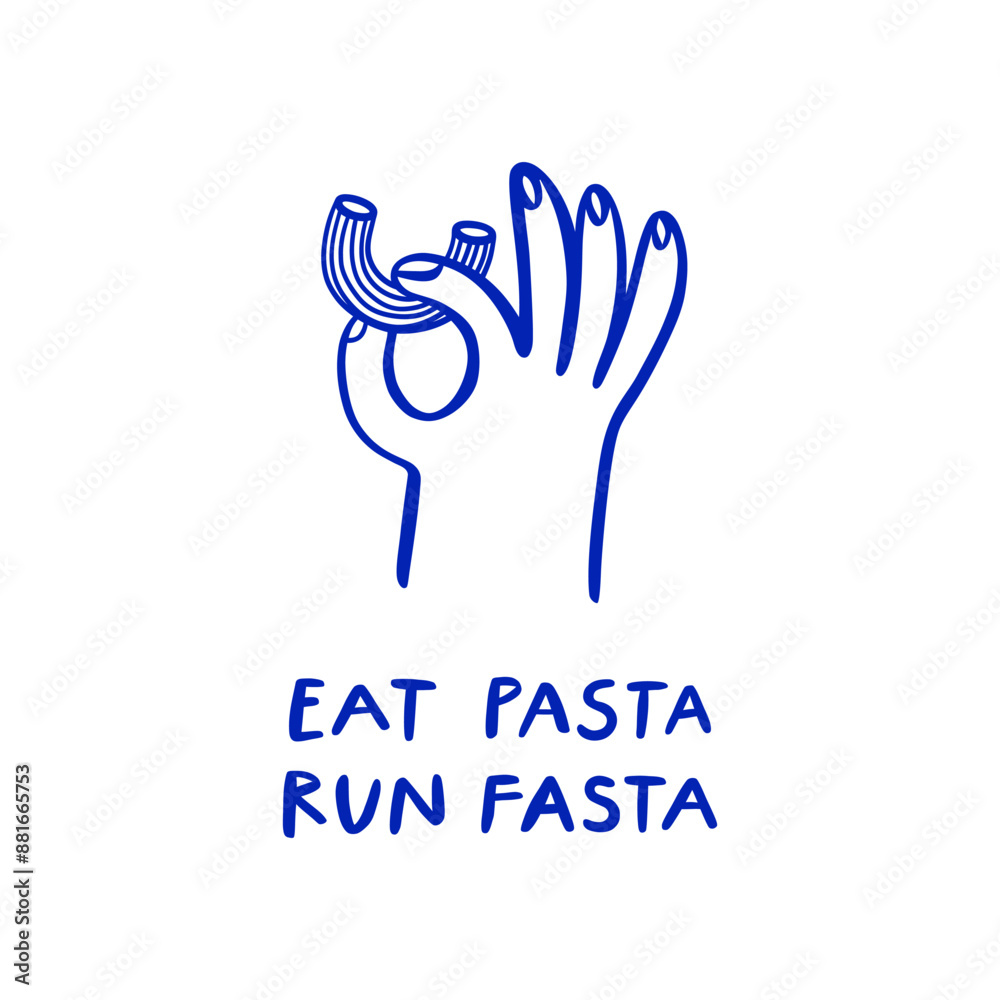 Fototapeta premium Eat pasta run fasta hand drawn lettering. Fitness slogan with slang word. 