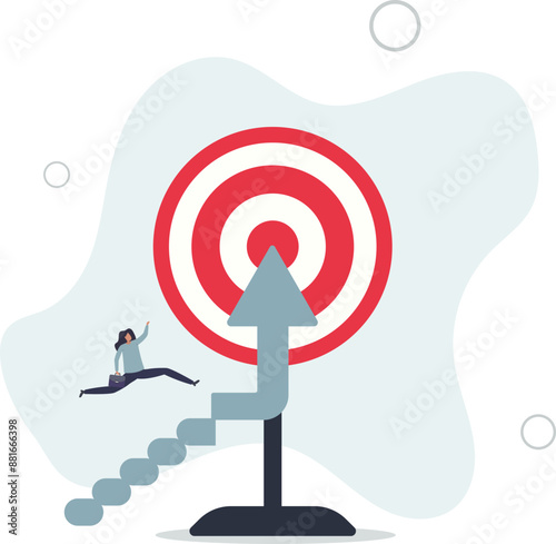 Reach target or progress to reach goal, career step to success, achievement or growth,flat design.illustration with people.