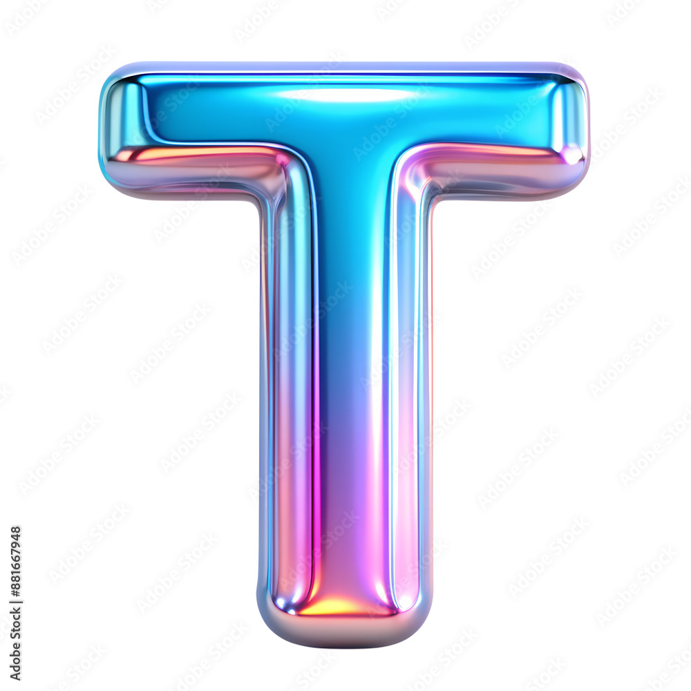 3D metallic letter T with an iridescent finish 3D metallic letter T with an iridescent finish