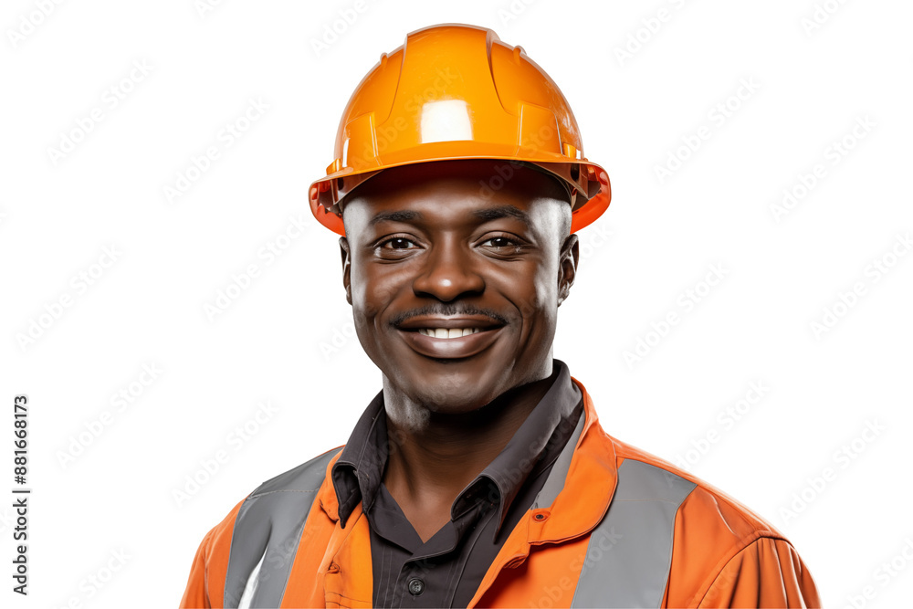 African public works worker smiling on transparent background. Subjects related to public works. Construction profession. Transparent background png cutouts. Job offer. Afro american man. Africa. African public works worker smiling on transparent background. Subjects related to public works. Construction profession. Transparent background png cutouts. Job offer. Afro american man. Africa.