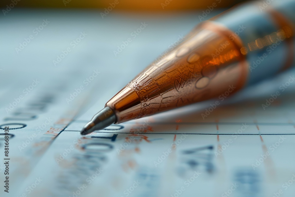 Fototapeta premium a close up of a pen on top of a sheet of paper.