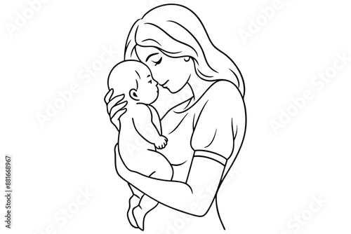 Mother's Love Line Art Loving Embrace Design